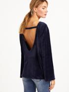 Romwe Navy Cut Out Back Velvet T-shirt