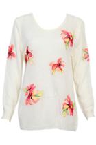 Romwe Flower Appliqued White Jumper