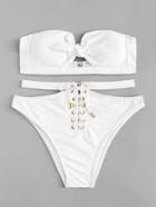 Romwe Lace Up Knot Bikini Set