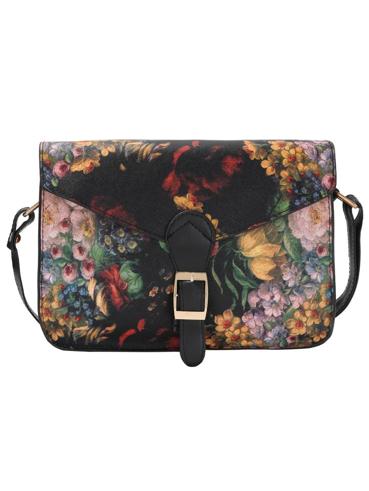 Romwe Florals Belt Buckle Pu Bag
