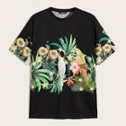 Romwe Guys Tropical And Parrot Print Tee