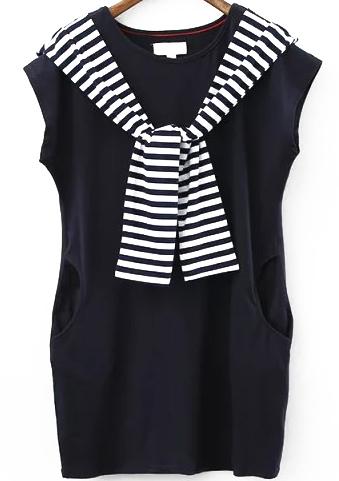 Romwe Contrast Striped With Pockets Shift Dress
