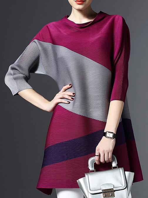 Romwe Purple Grey Color Block Shift Elastic Dress