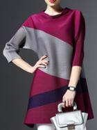 Romwe Purple Grey Color Block Shift Elastic Dress