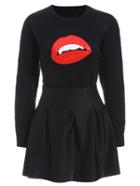 Romwe Long Sleeve Lip Print Sweater With Flare Skirt