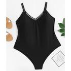 Romwe Plus Hollow Out Plain Swimsuit