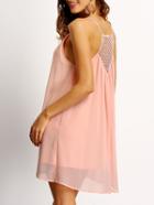 Romwe Pink Spaghetti Strap Hollow Back Shift Dress