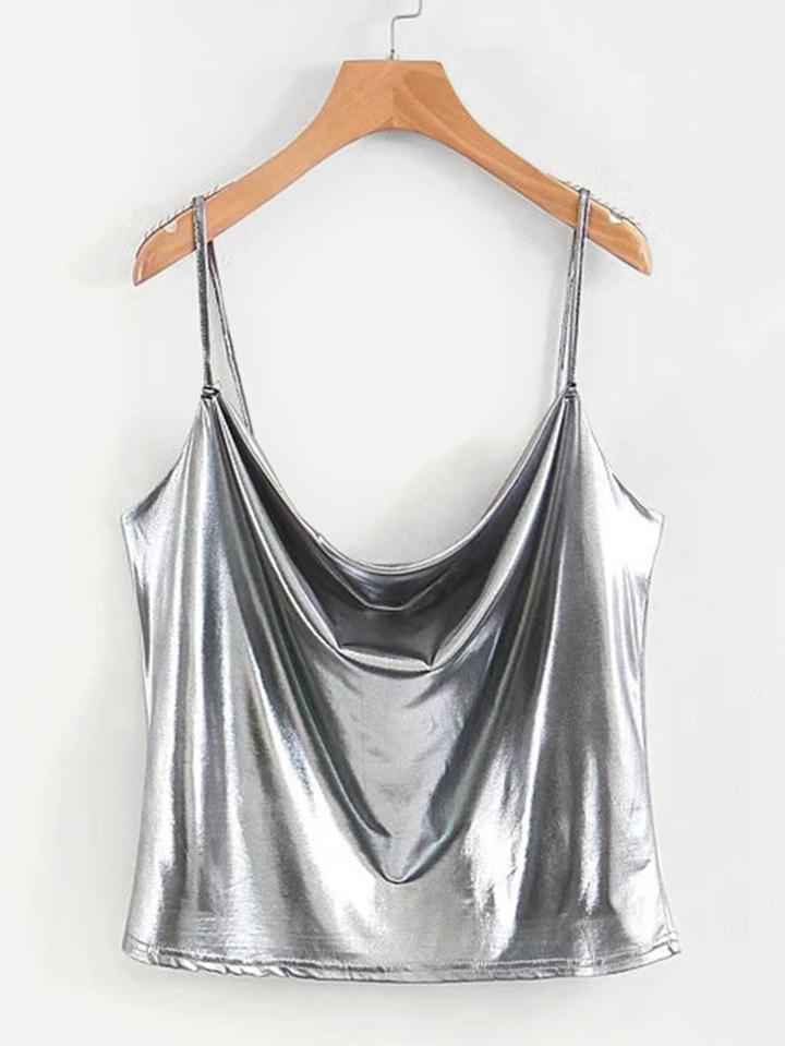 Romwe Draped Metallic Cami Top