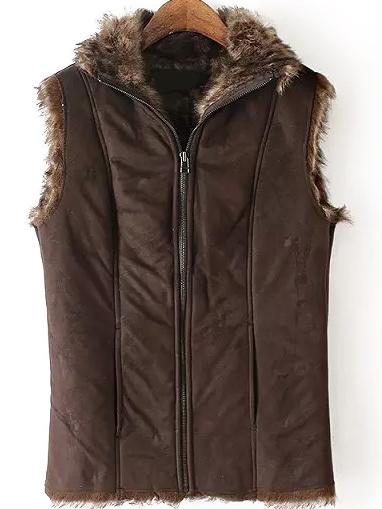 Romwe Zipper Slim Brown Vest