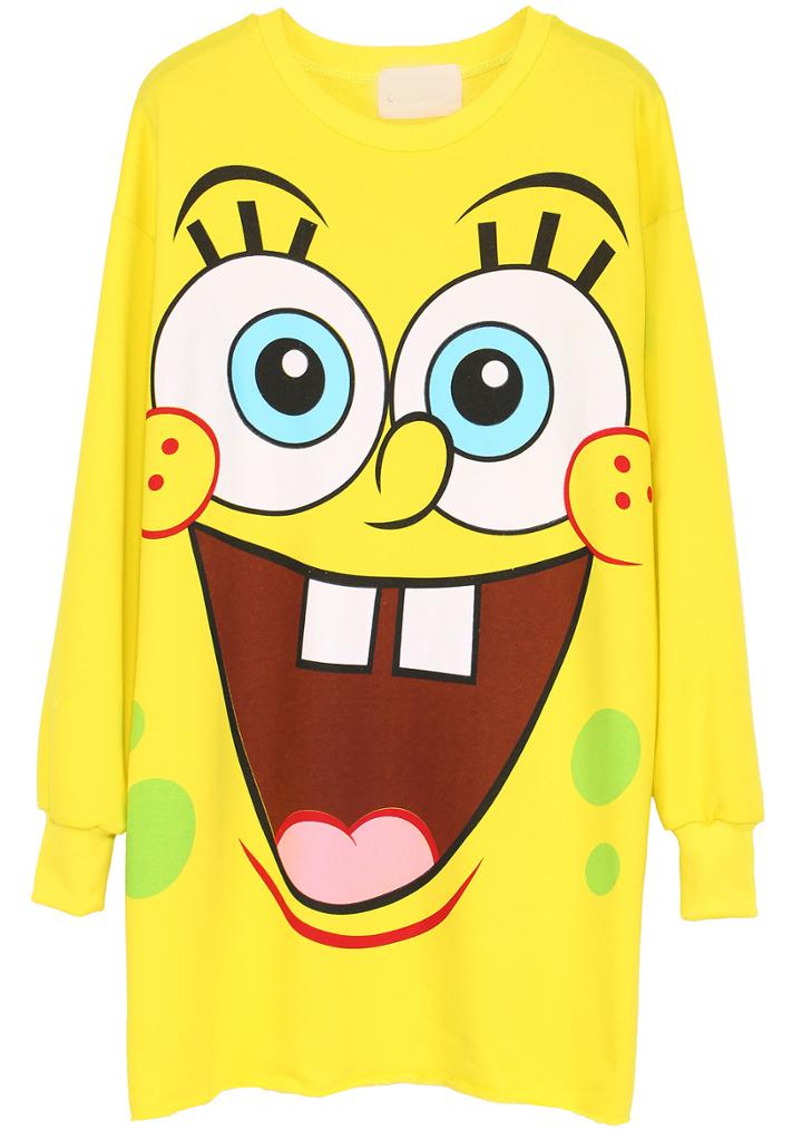 Romwe Cartoon Spongebob Print Yellow Sweatshirt