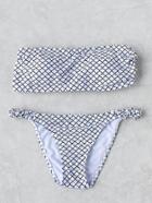 Romwe Printed Braided Detail Bandeau Bikini Set