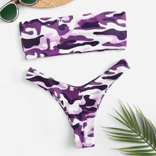 Romwe Camouflage Bandeau With High Cut Bikini Set