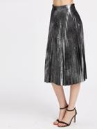 Romwe Metallic Silver Pleated Skirt