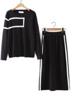Romwe Black Round Neck Sweatshirt With Long Skirt