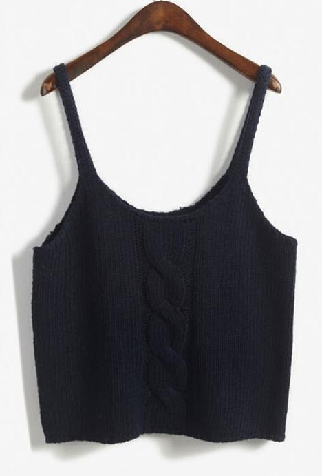 Romwe Spaghetti Strap Cable Knit Black Vest