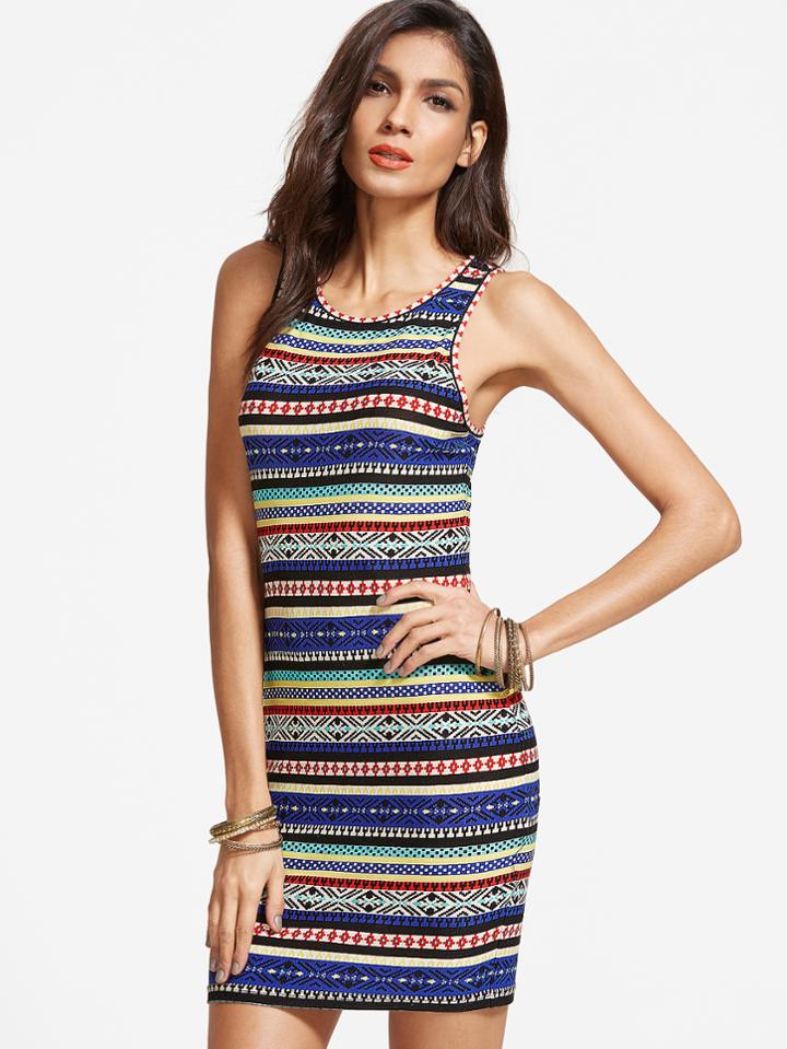 Romwe Multicolor Tribal Print Tank Dress