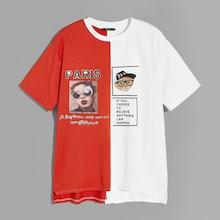 Romwe Guys Two Tone Stepped Hem Graphic Tee