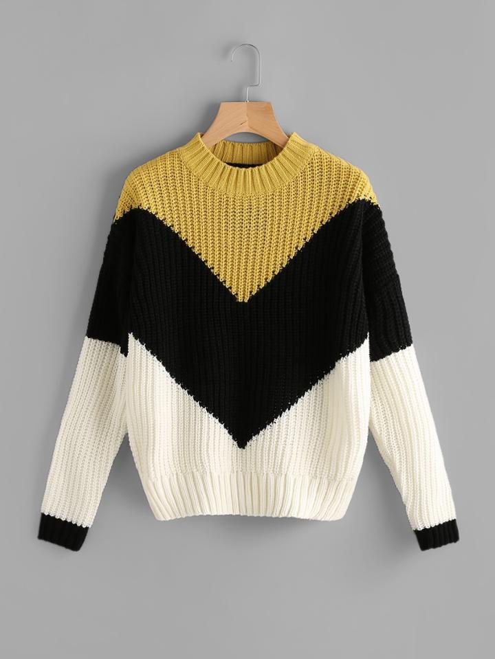 Romwe Color Block Chevron Jumper