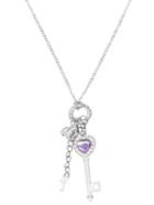 Romwe Silver Plated Crystal Key Pendant Necklace