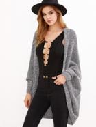 Romwe Grey Marled Shawl Collar Open Front Cocoon Cardigan
