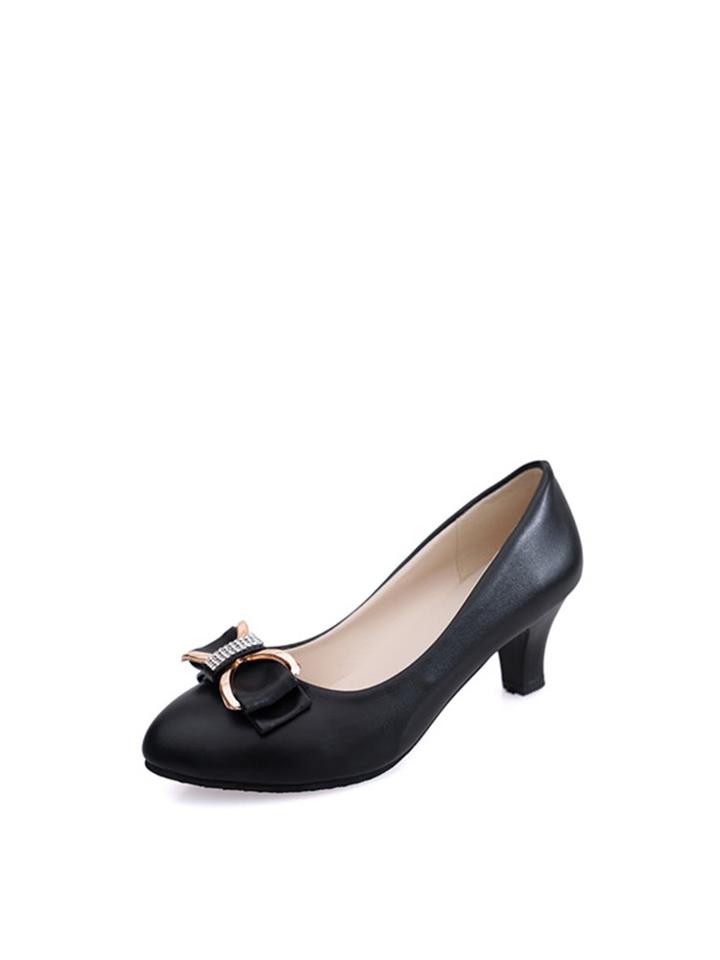 Romwe Rhinestone Embellished Bow Kitten Heeled Pumps