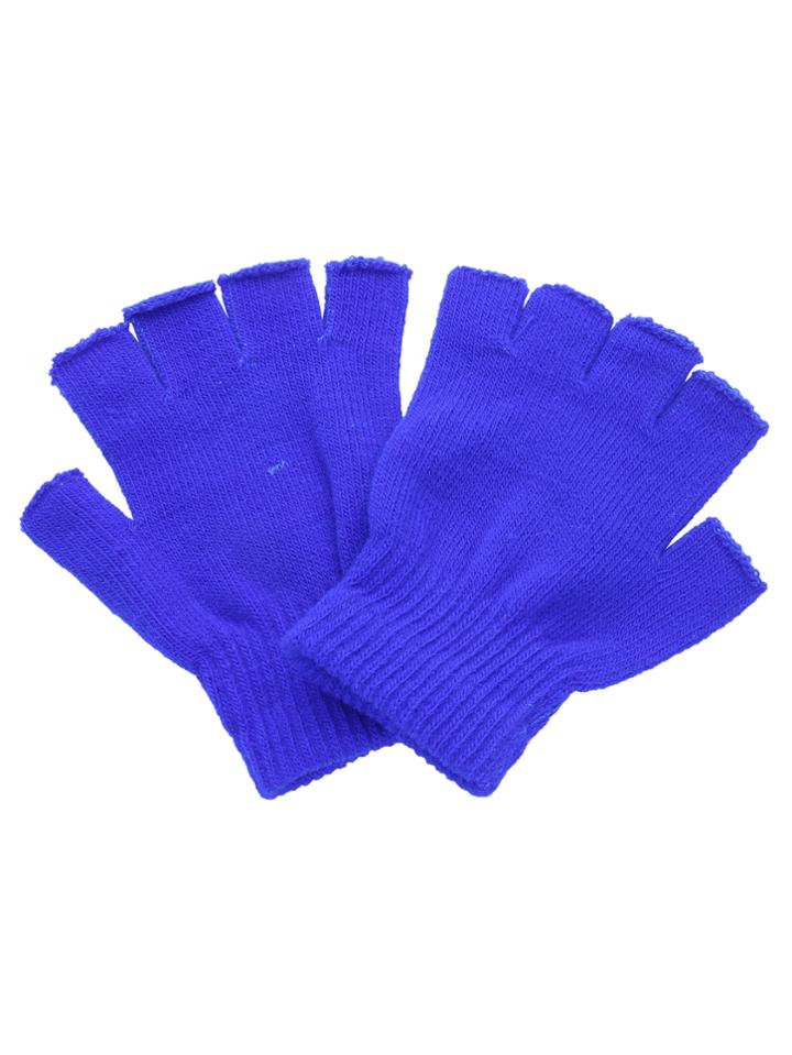 Romwe Blue Knitted Fingerless Textured Gloves