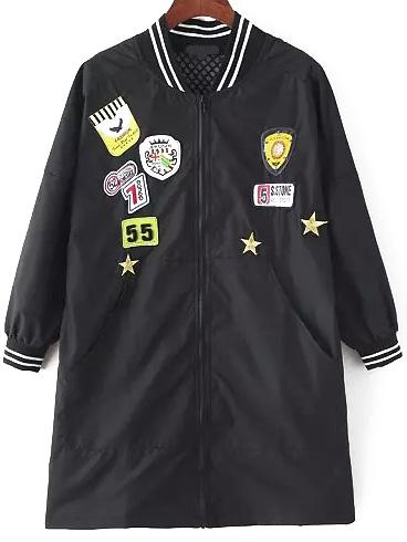 Romwe Striped Trim Patch Jacket