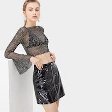 Romwe Mesh Sheer Glitter Tee