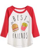 Romwe Color Block Hamburger French Fries Print Raglan Sleeve T-shirt