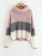 Romwe Roll Neck Color Block Jumper