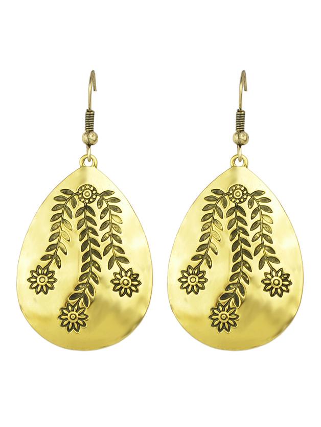 Romwe Punk Rock Gold  Flower Drop Dangle Earrings