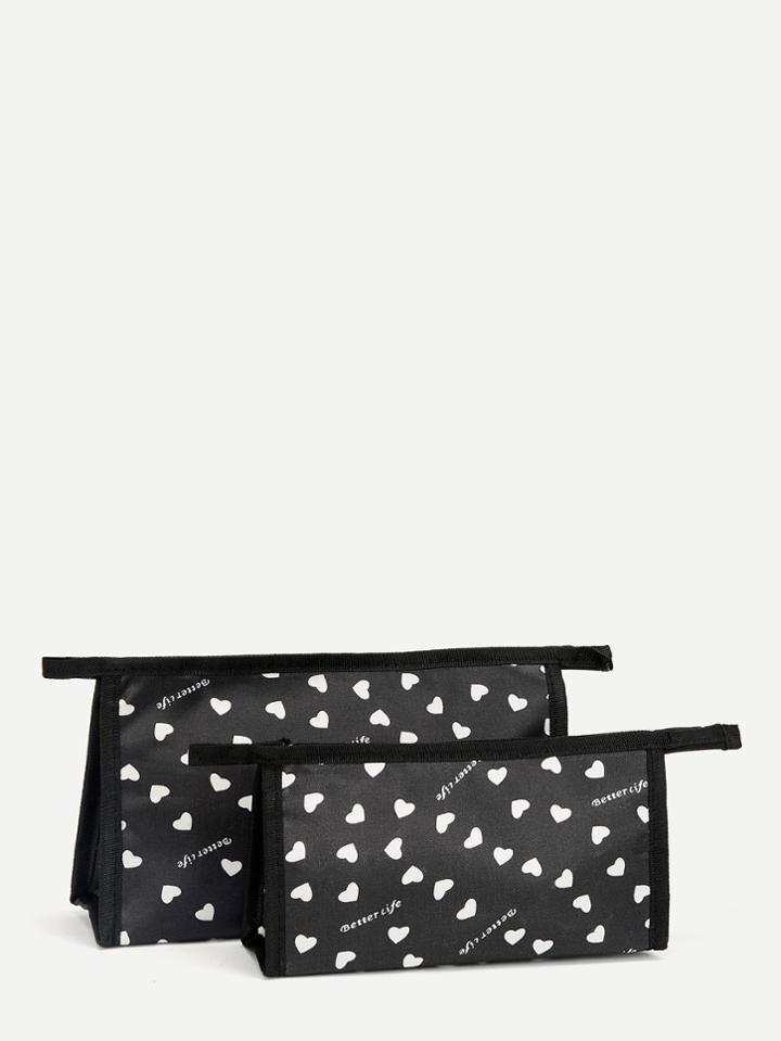 Romwe Heart Print Makeup Bag 2pcs