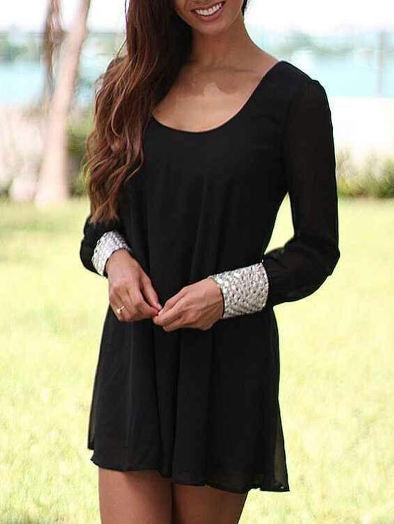 Romwe Open Back Chiffon Shift Dress