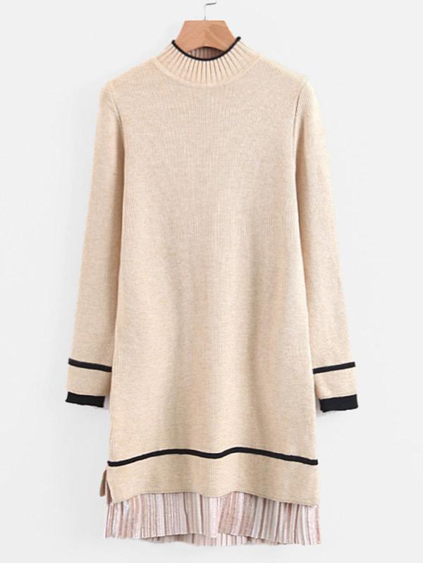 Romwe Pleated Velvet Hem Knit Dress