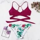Romwe Wrap Top With Random Tropical Low Rise Bikini