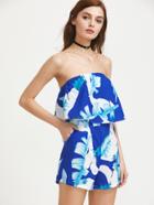Romwe Layered Strapless Floral Print Romper