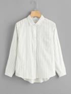 Romwe Chest Pocket Striped Dip Hem Shirt