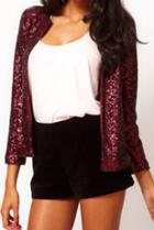 Romwe With Sequined Slim Red Blazer