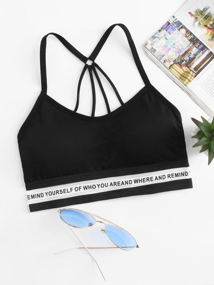 Romwe Slogan Print Tape Panel Cami Top