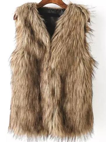 Romwe Faux Fur Brown Vest