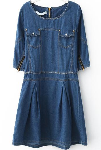 Romwe With Zipper Pocket Denim Dress