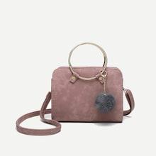 Romwe Pom Pom Detail Ring Handle Crossbody Bag