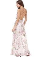 Romwe Hibiscus Florals V-neck Spaghetti Straps Backless Maxi Dress