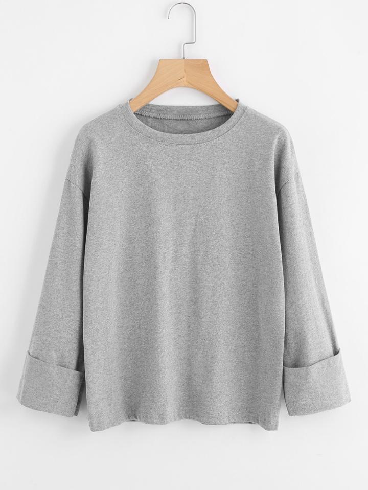 Romwe Drop Shoulder Cuffed T-shirt