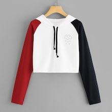 Romwe Contrast Raglan Sleeve Drawstring Hoodie