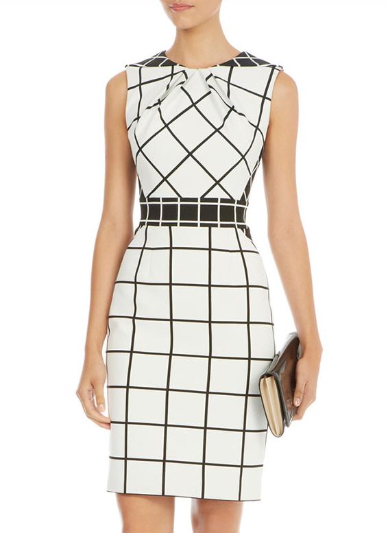 Romwe White Sleeveless Plaid Slim Bodycon Dress