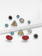 Romwe Geometric Stud Earring Set With Gemstone