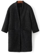 Romwe Black Hidden Button Pocket Wool Blend Coat