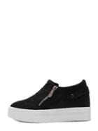 Romwe Black Almond Toe Pleated Zipper Side Heighten Wedges
