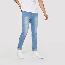Romwe Men Zip Decoration Destroyed Skinny Jeans